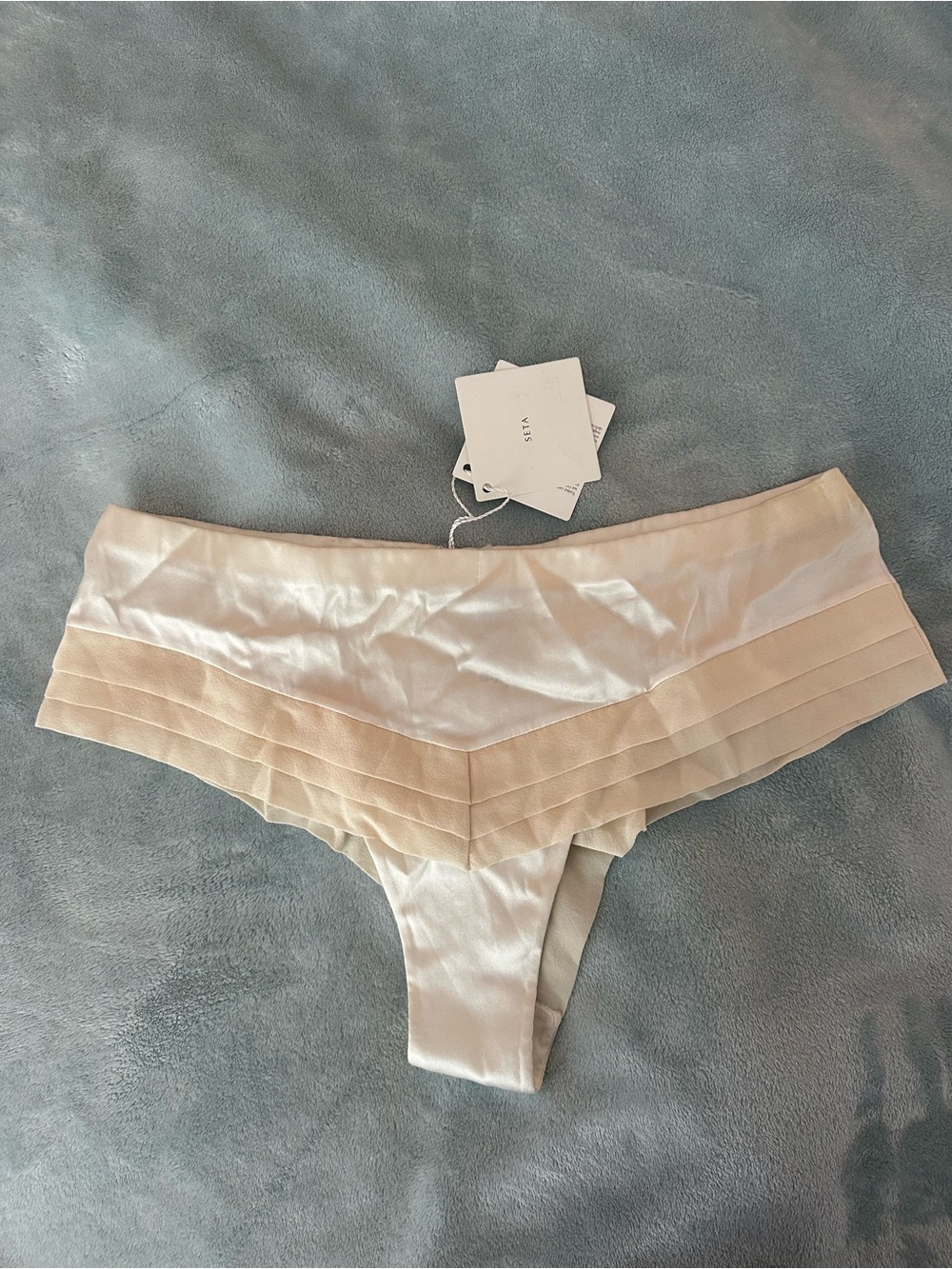 La Perla Silk Neutral Satin & Mesh Trim Hipster Thong - Women Intimates